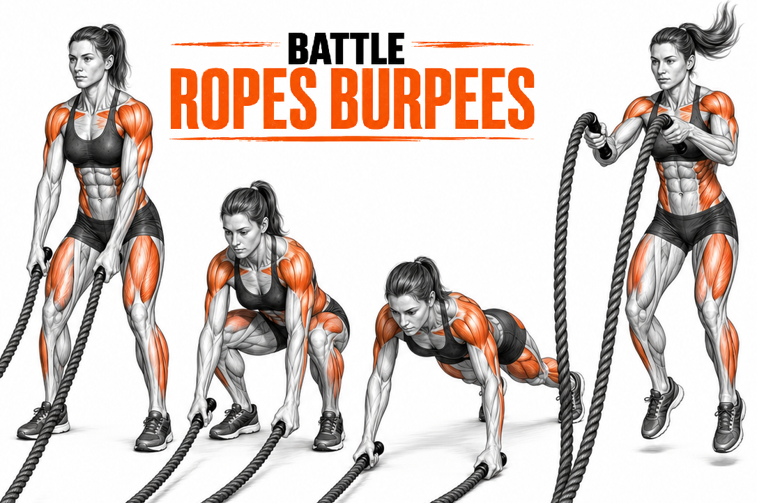 Illustrated guide to the Battle Ropes Burpees exercise