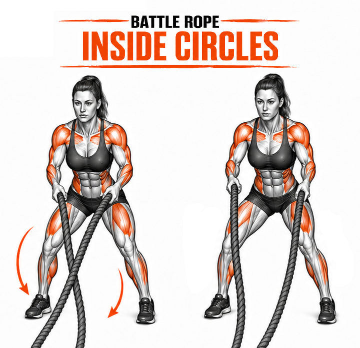 Illustrated guide to the Battle Ropes Inside Circles exercise