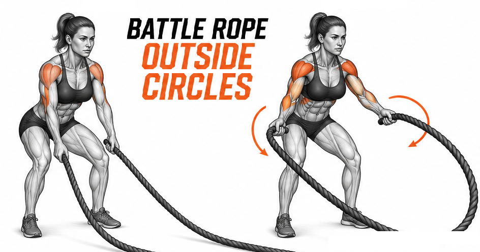 Illustrated guide to the Battle Ropes Outside Circles exercise