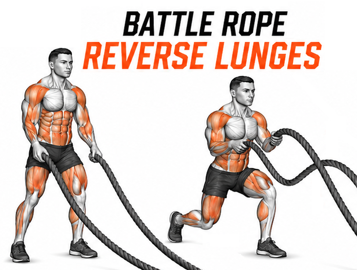 Illustrated guide to the Battle Ropes Reverse Lunge exercise