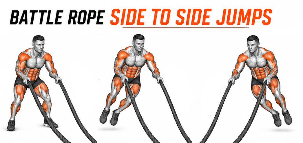 Illustrated guide to the Battle Ropes Side to Side Jumps exercise