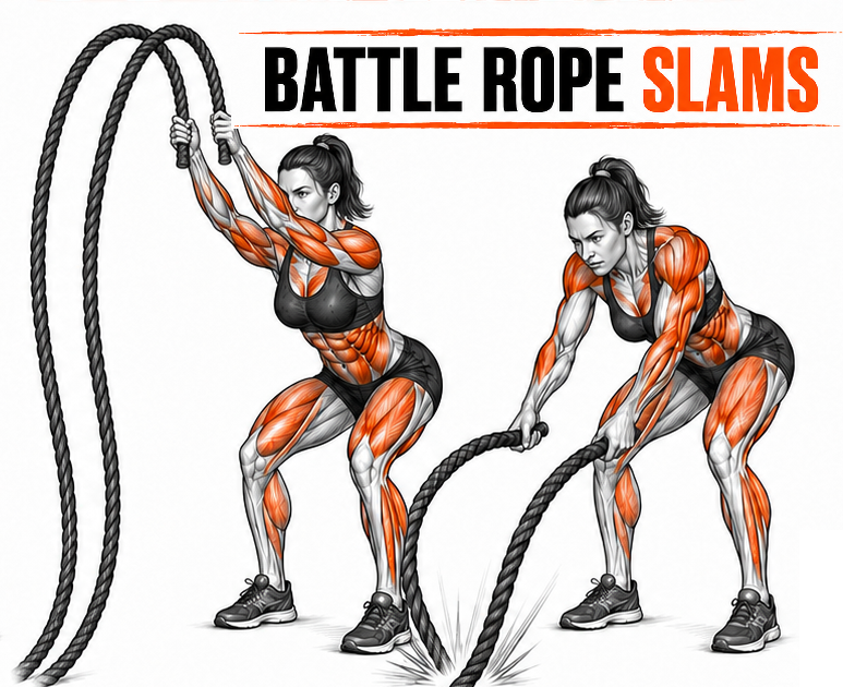 Illustrated guide to the Battle Ropes Slams exercise