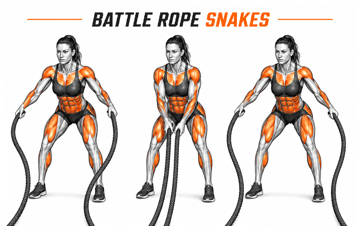 Illustrated guide to the Battle Ropes Snakes exercise