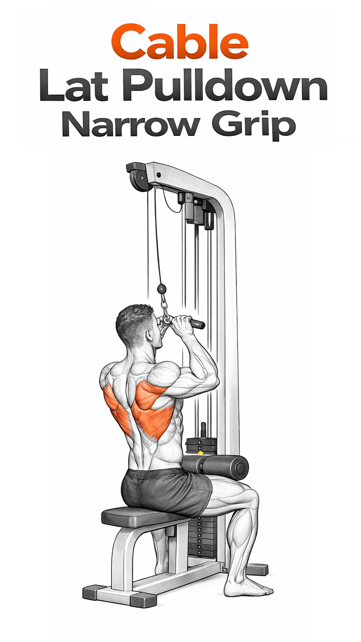 Illustrated guide to the Cable Lat Pulldown Narrow Grip exercise