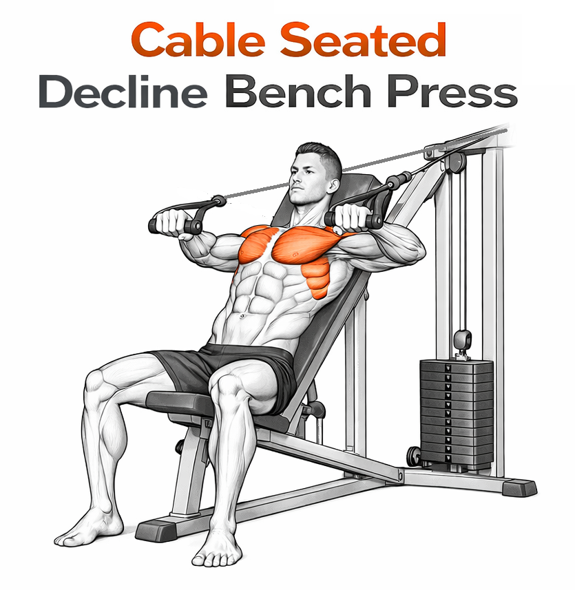 Illustrated guide to the Cable Seated Decline Bench Press exercise