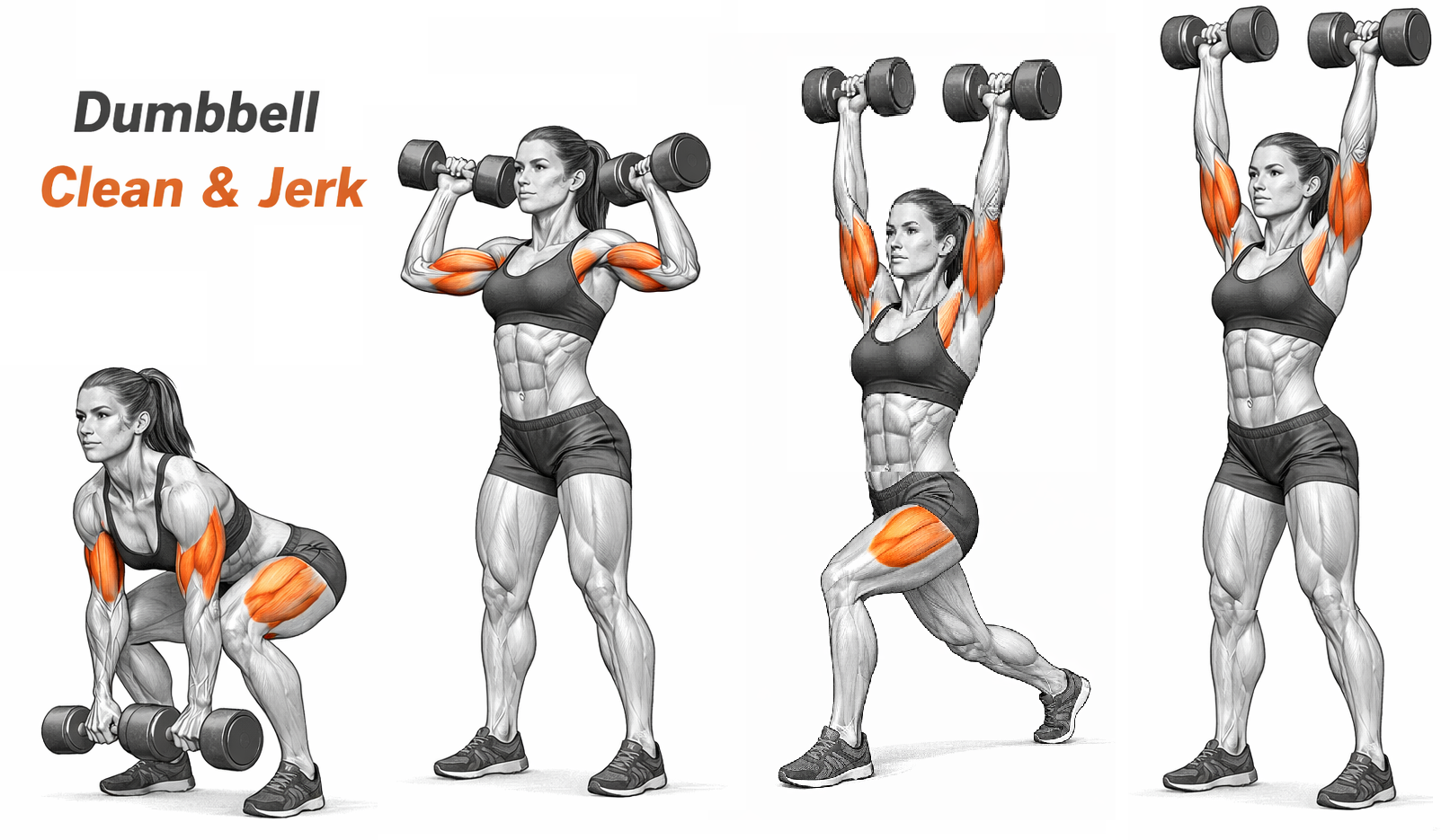 Illustrated guide to the Dumbbell Clean and Jerk exercise