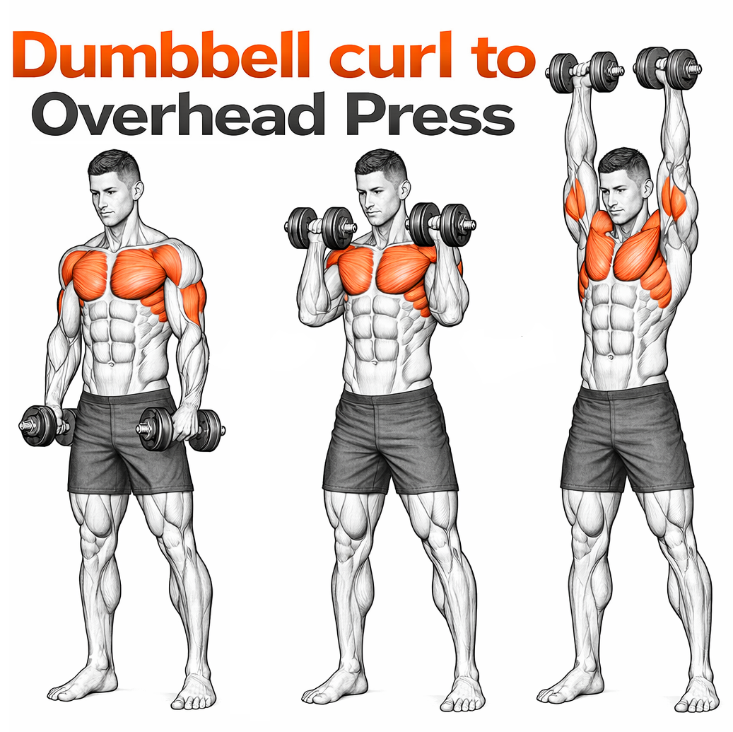 Dumbbell Curl to Shoulder Press illustration