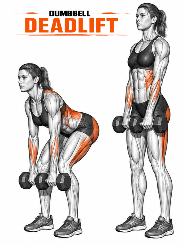 Illustrated guide to the Dumbbell Deadlifts exercise