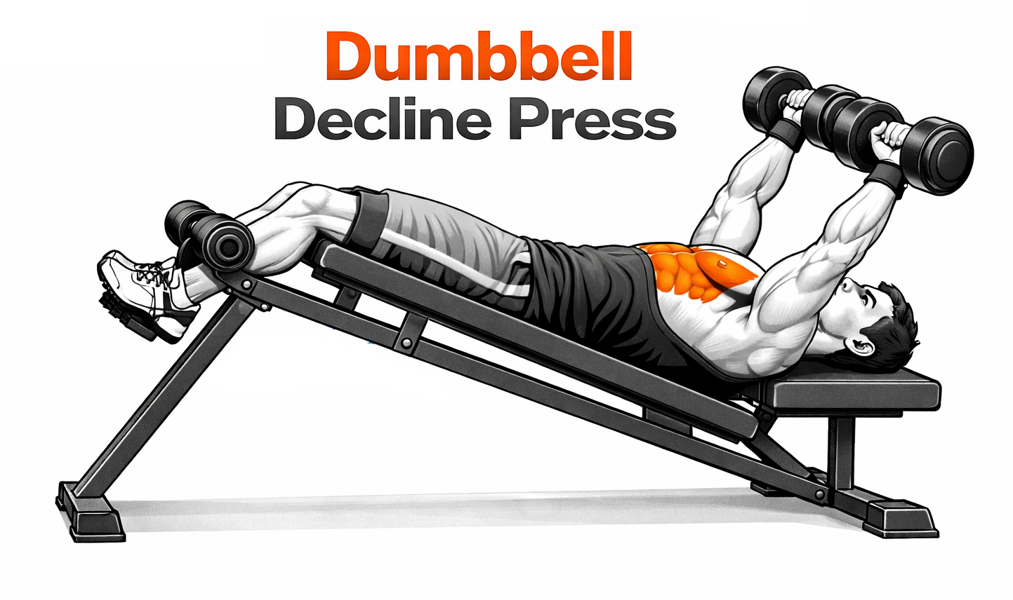 Illustrated guide to the Dumbbell Decline Press exercise