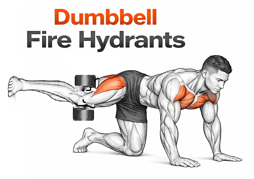 Illustrated guide to the Dumbbell Fire Hydrants exercise