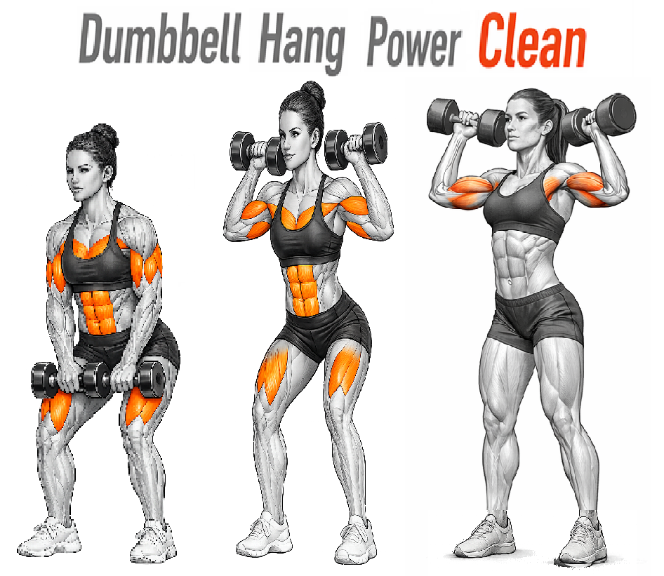 Illustrated guide to the Dumbbell Hang Power Clean exercise