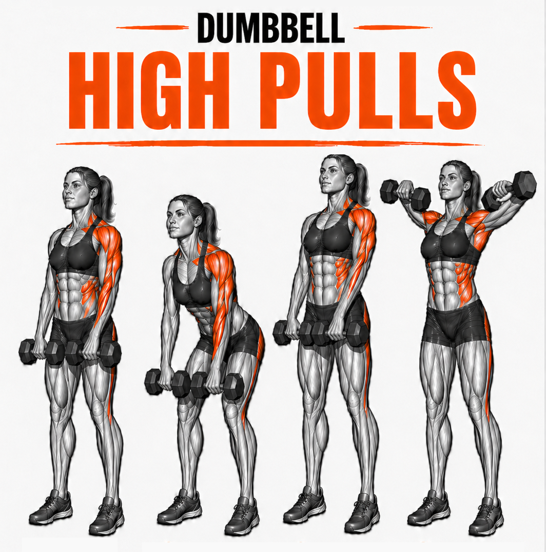Illustrated guide to the Dumbbell High Pulls exercise