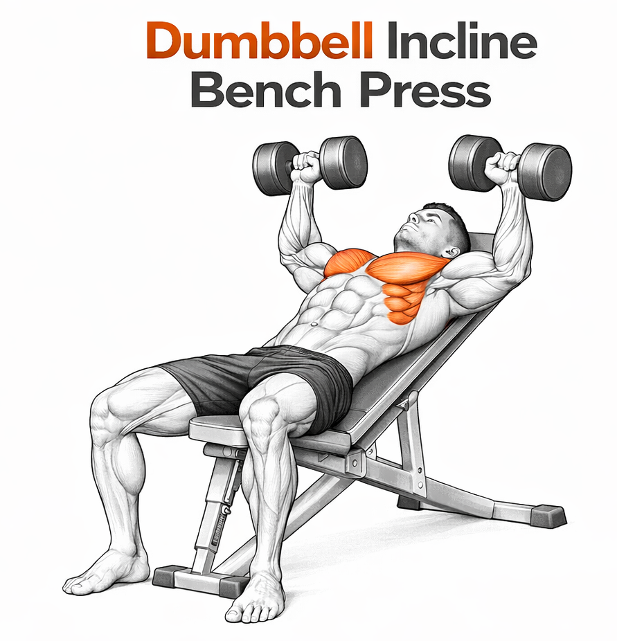 Illustrated guide to the Dumbbell Incline Bench Press exercise