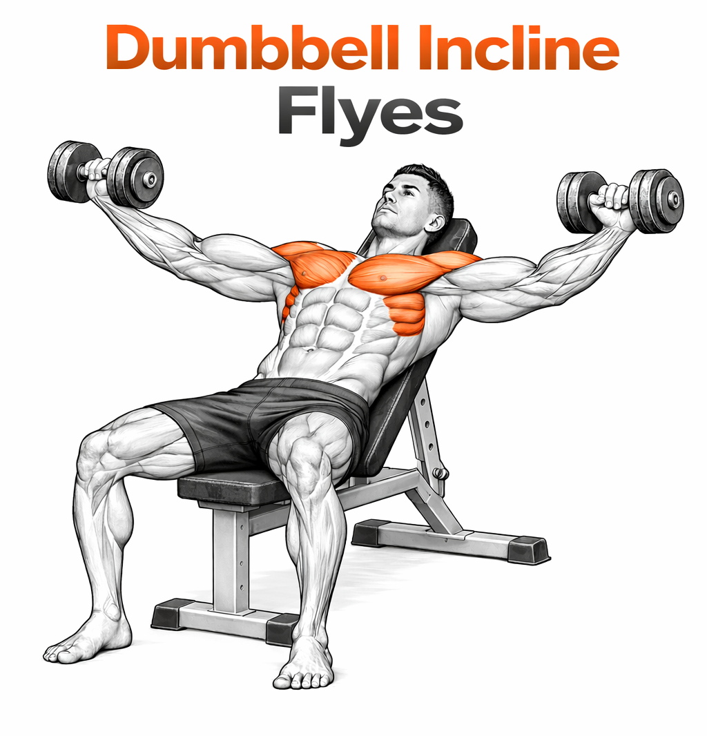 Illustrated guide to the Dumbbell Incline Flyes exercise