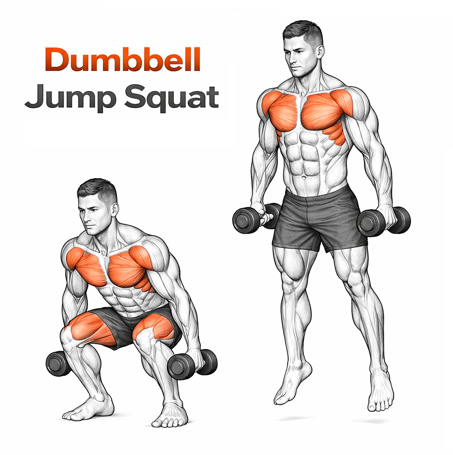 Illustrated guide to the Dumbbell Jump Squat exercise