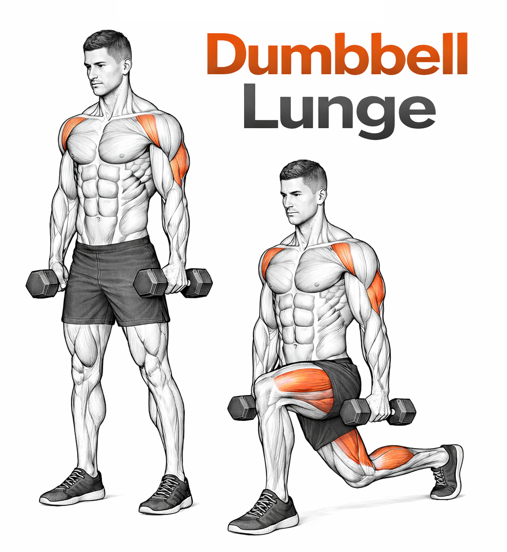 Illustrated guide to the Dumbbell Lunge exercise