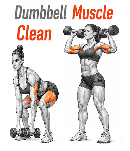 Illustrated guide to the Dumbbell Muscle Clean exercise