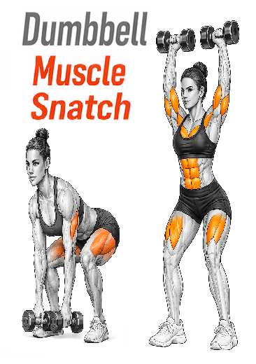 Illustrated guide to the Dumbbell Muscle Snatch exercise