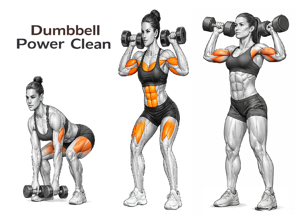 Illustrated guide to the Dumbbell Power Clean exercise