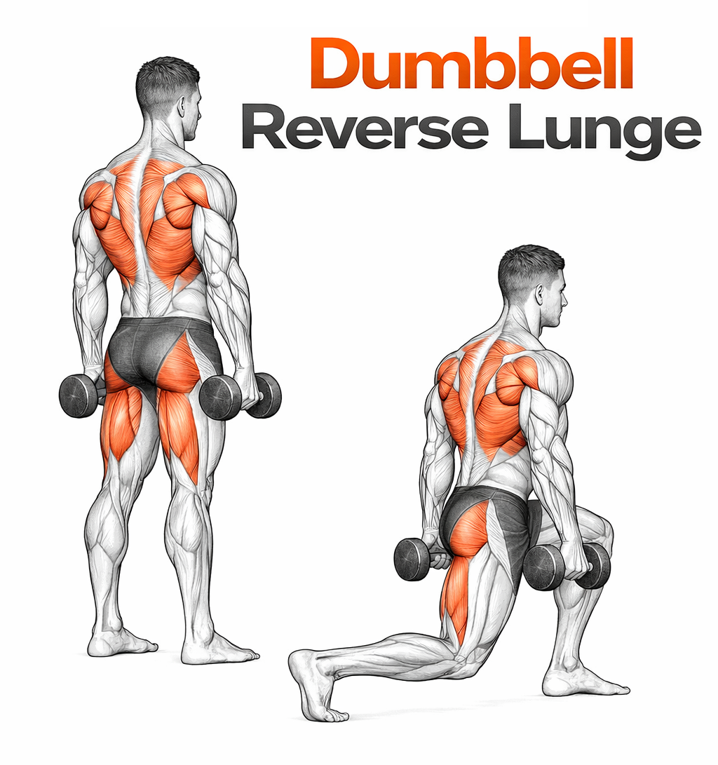 Illustrated guide to the Dumbbell Reverse Lunge exercise