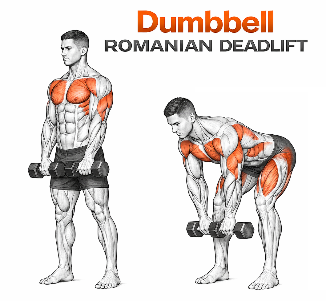 Illustrated guide to the Dumbbell Romanian Deadlift exercise