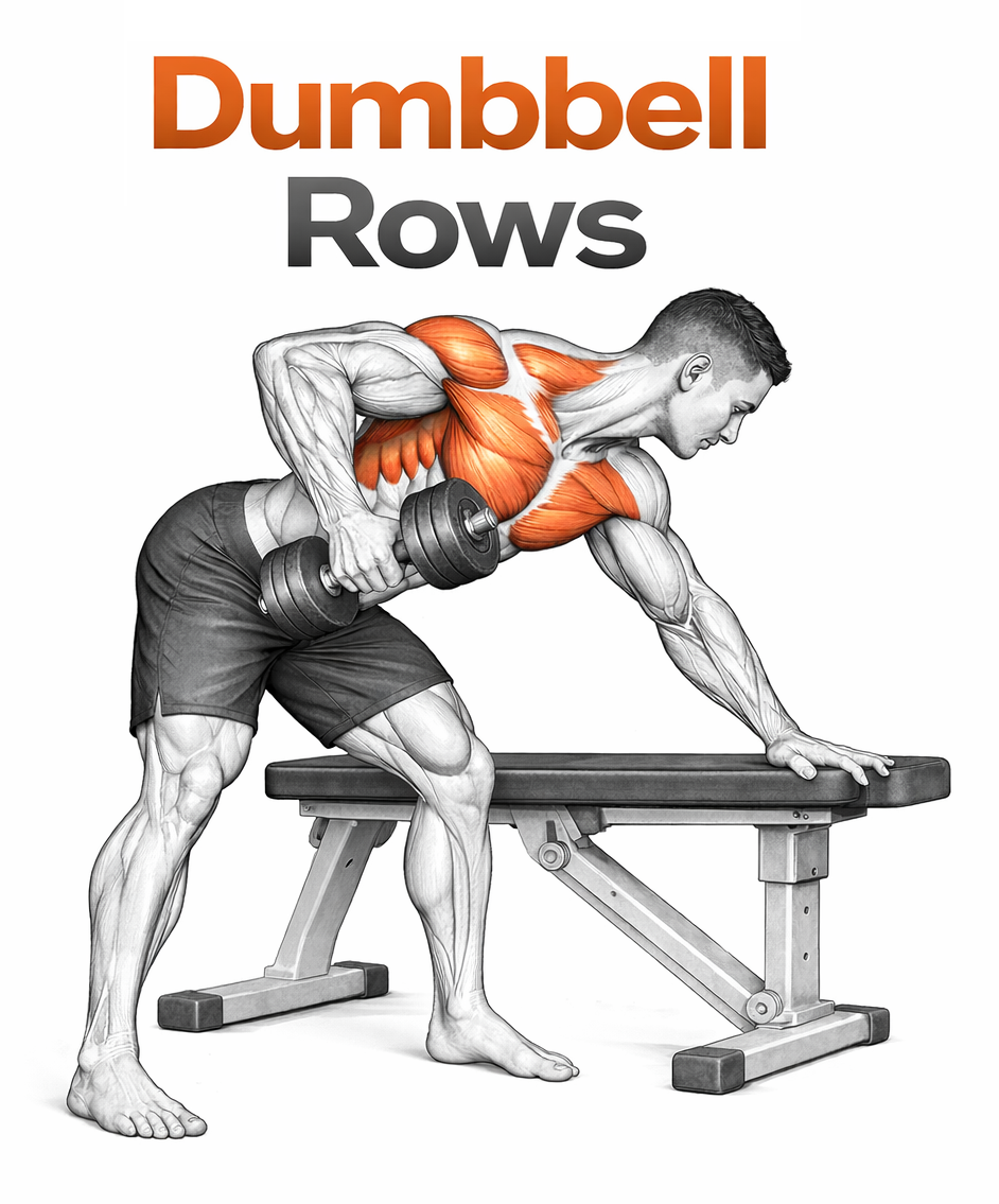 Illustrated guide to the Dumbbell Rows exercise