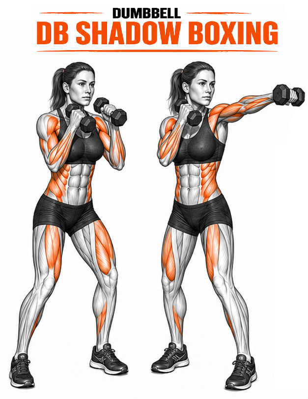 Illustrated guide to the Dumbbell Shadow Boxing exercise