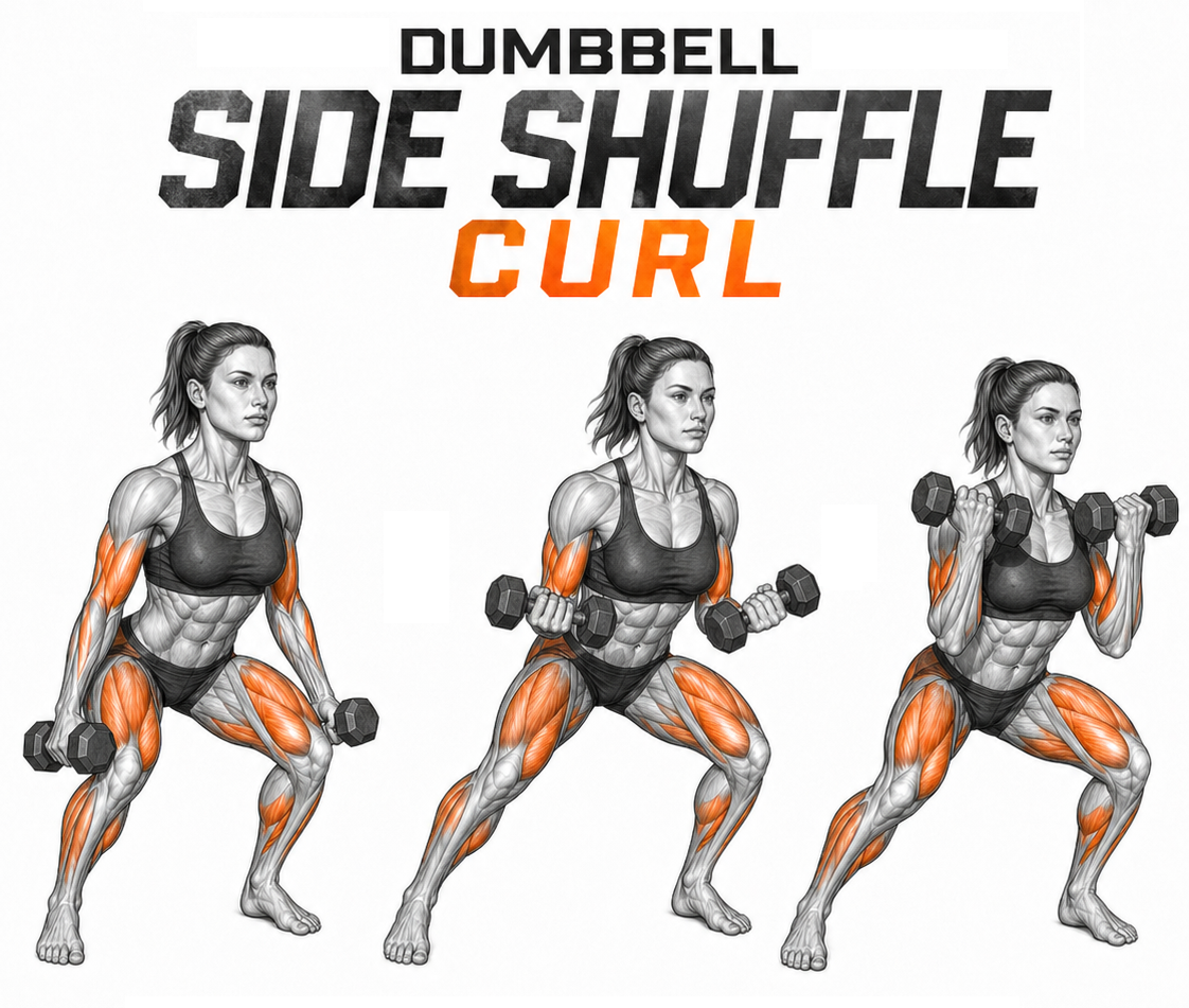 Dumbbell Side Shuffle Curl illustration