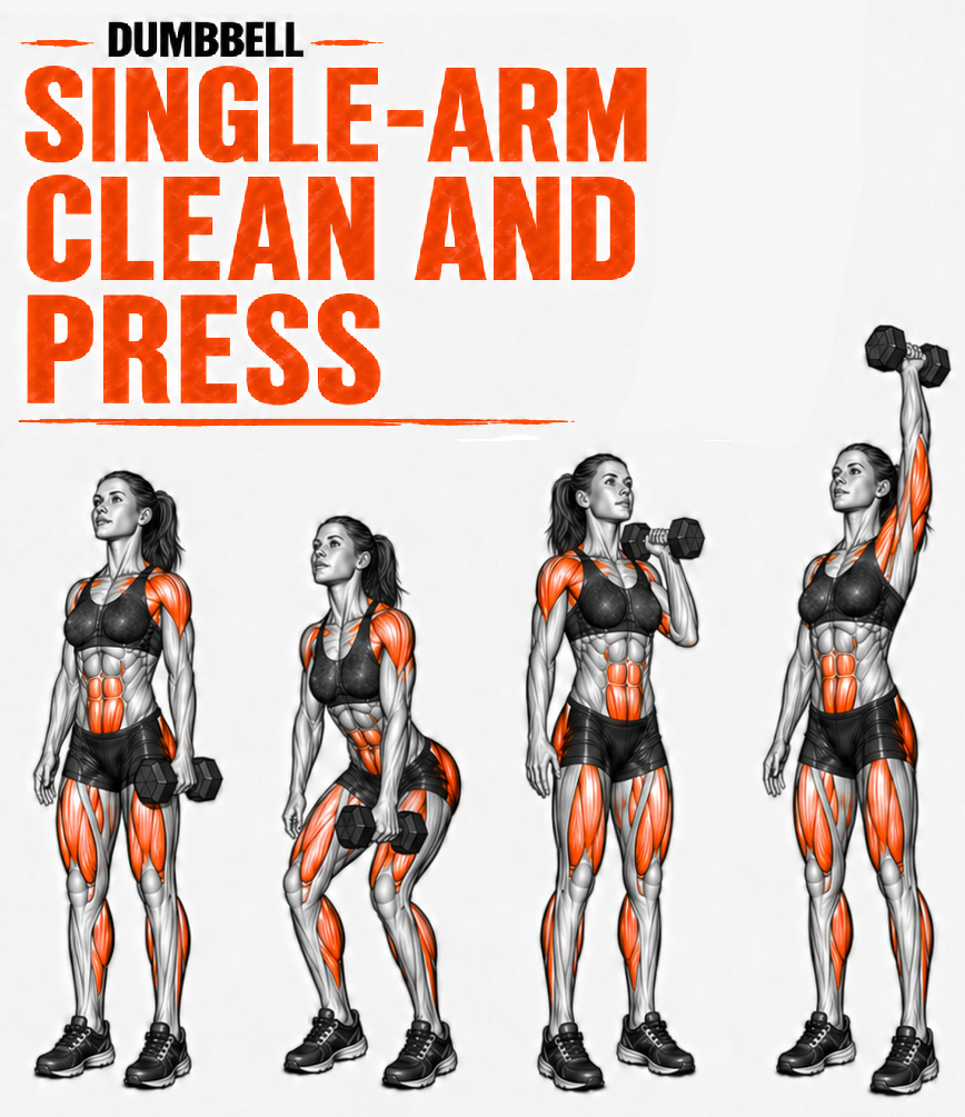 Dumbbell Single Arm Clean and Press illustration