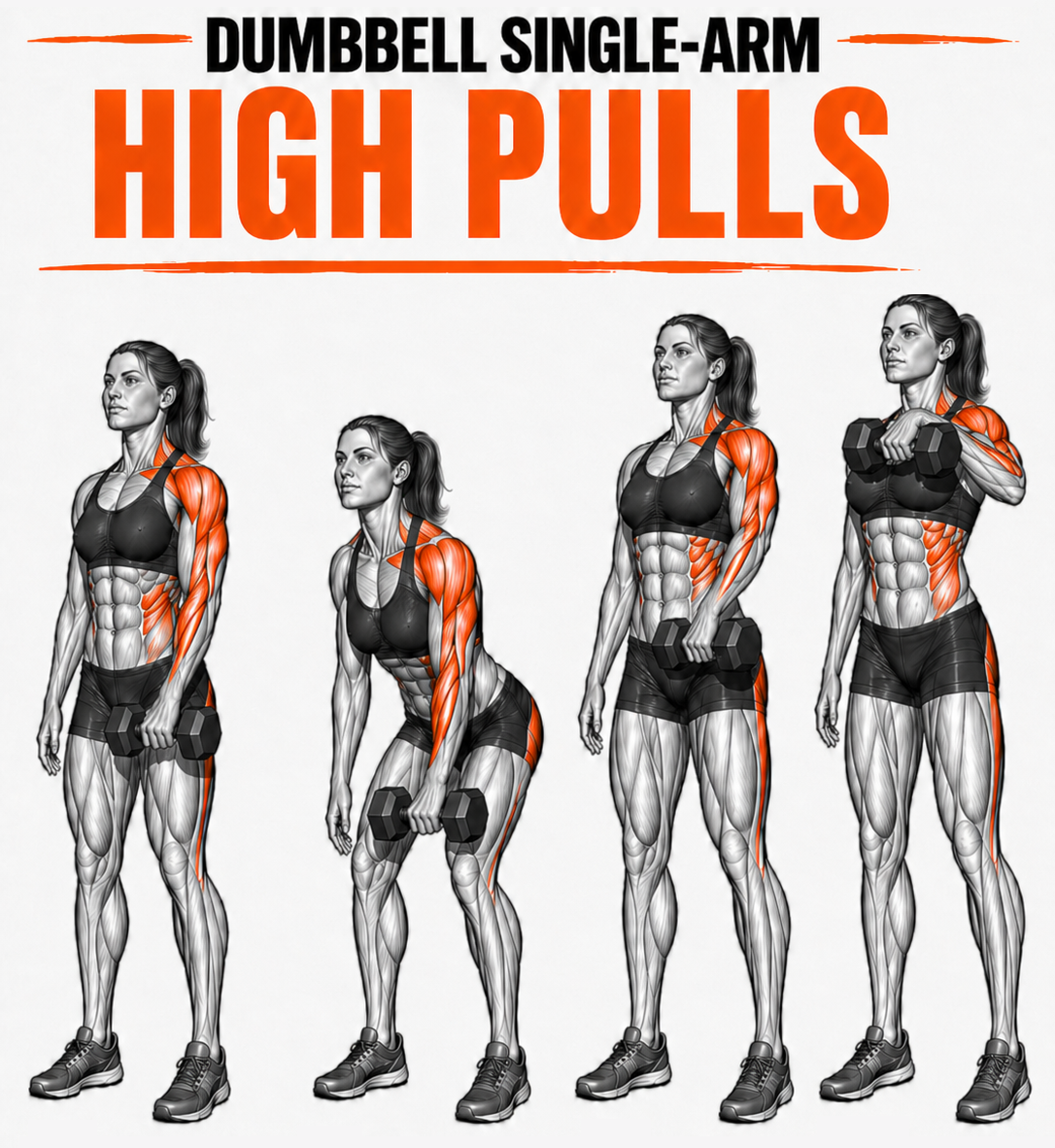 Illustrated guide to the Dumbbell Single Arm High Pulls exercise