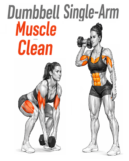 Illustrated guide to the Dumbbell Single Arm Muscle Clean exercise