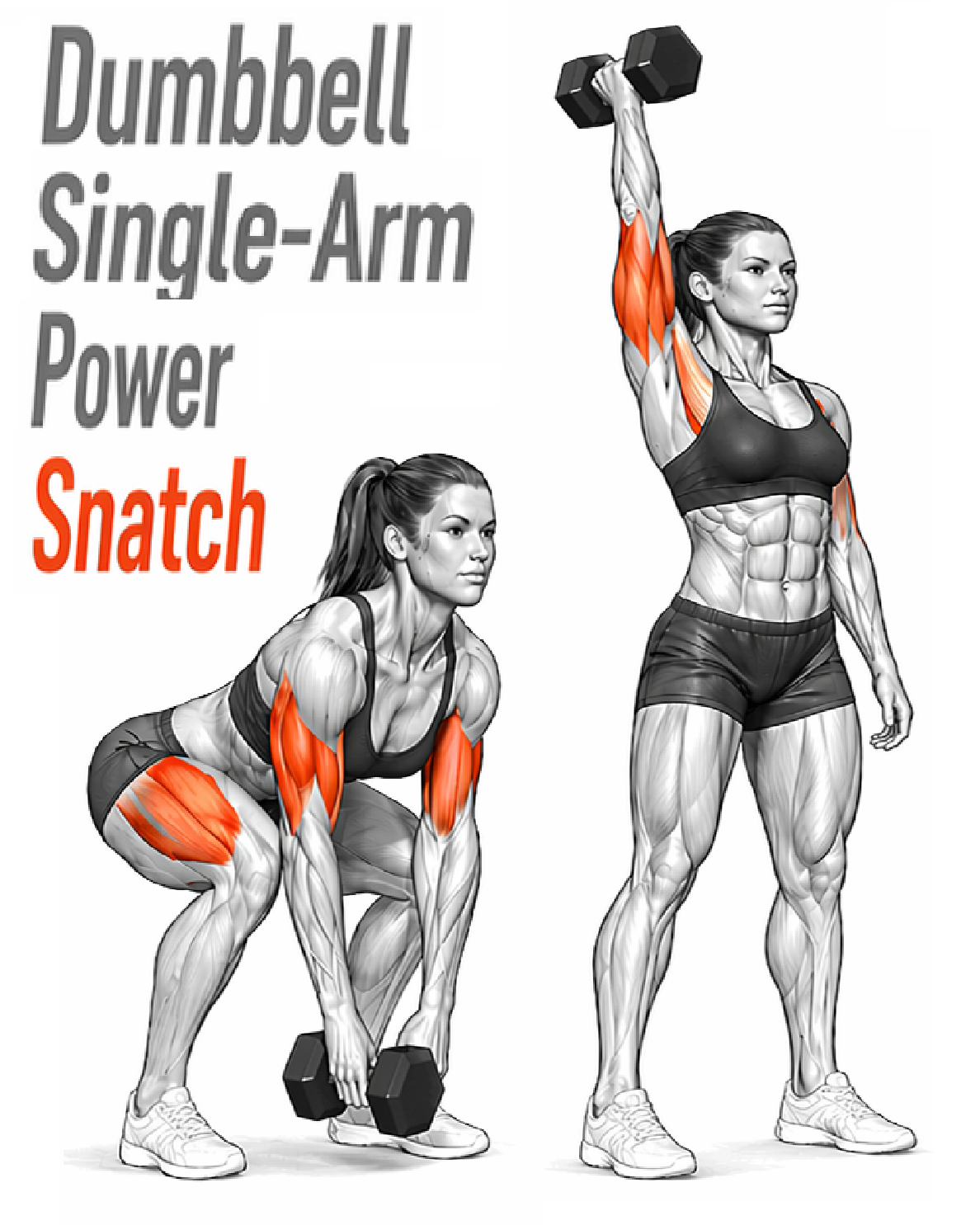 Illustrated guide to the Dumbbell Single Arm Power Snatch exercise