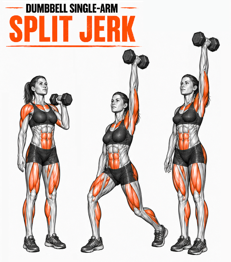 Dumbbell Single Arm Split Jerk illustration