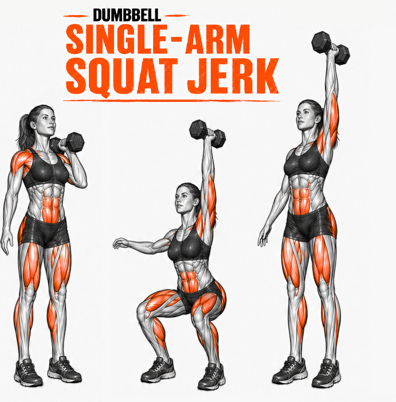 Dumbbell Single Arm Squat Jerk illustration