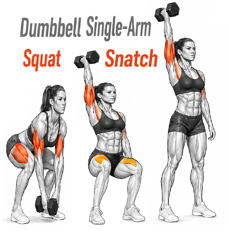 Illustrated guide to the Dumbbell Single Arm Squat Snatch exercise