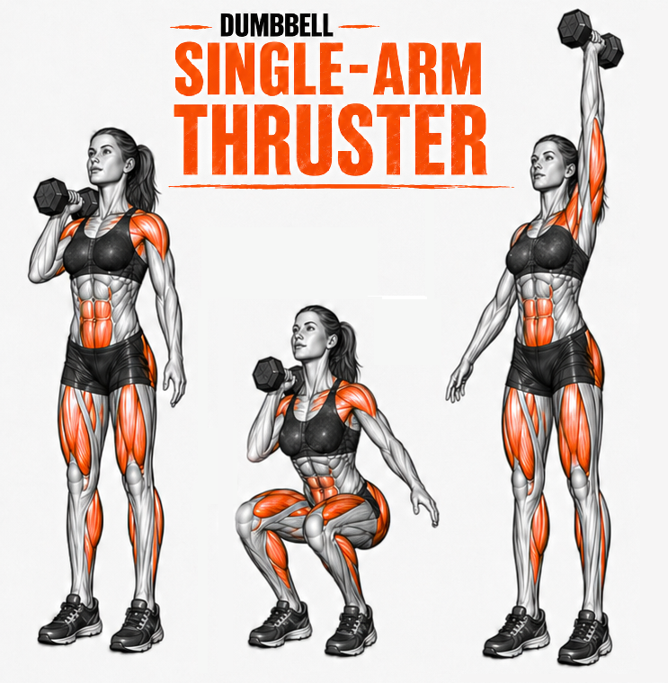Dumbbell Single Arm Thrusters illustration