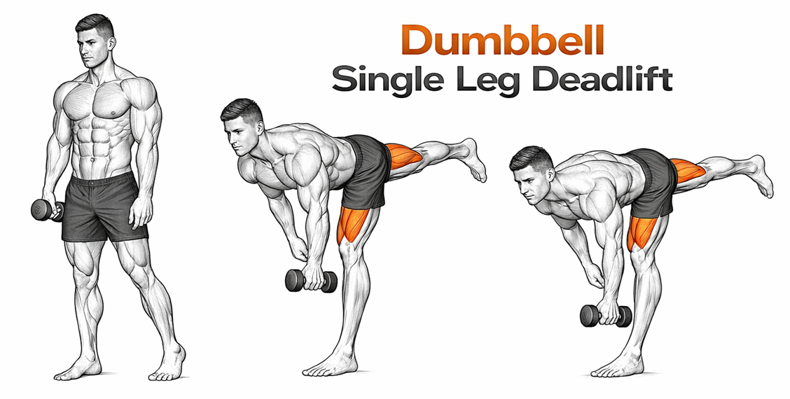 Illustrated guide to the Dumbbell Single Leg Deadlift exercise