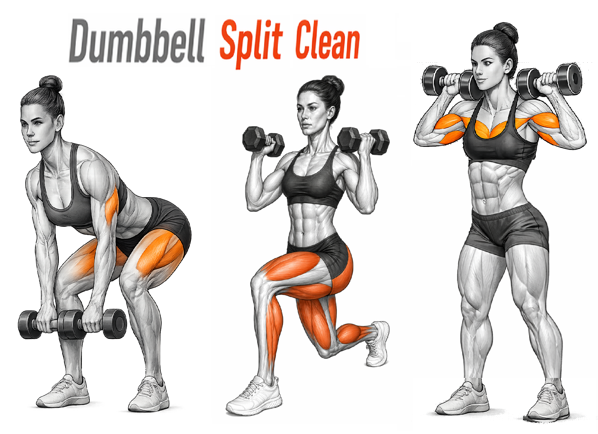 Illustrated guide to the Dumbbell Split Clean exercise