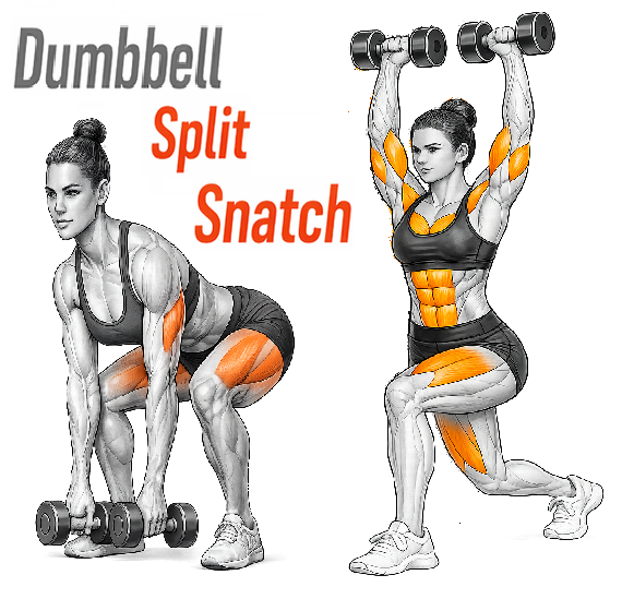 Illustrated guide to the Dumbbell Split Snatch exercise