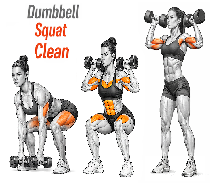 Illustrated guide to the Dumbbell Squat Clean exercise