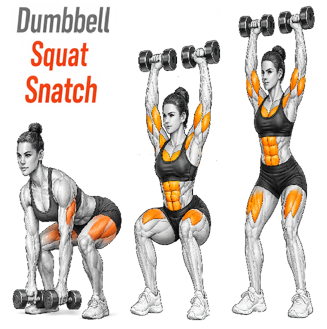 Illustrated guide to the Dumbbell Squat Snatch exercise