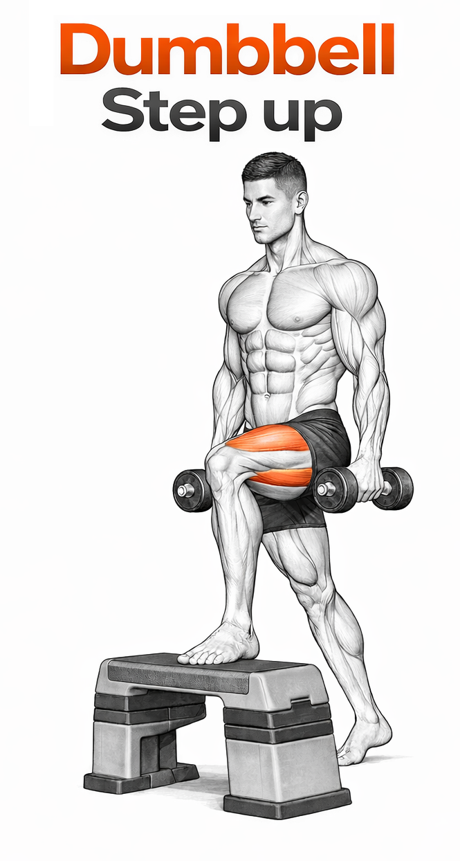 Illustrated guide to the Dumbbell Step Up exercise