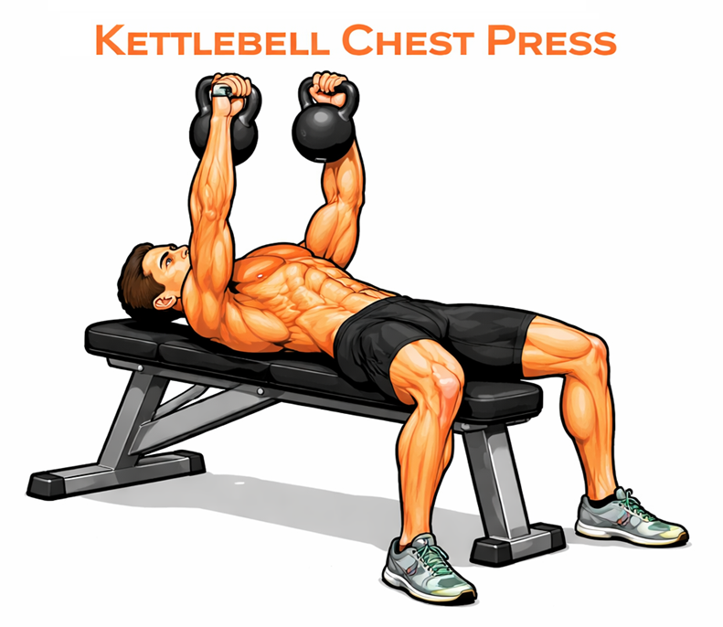 Illustrated guide to the Kettlebell Chest Press exercise