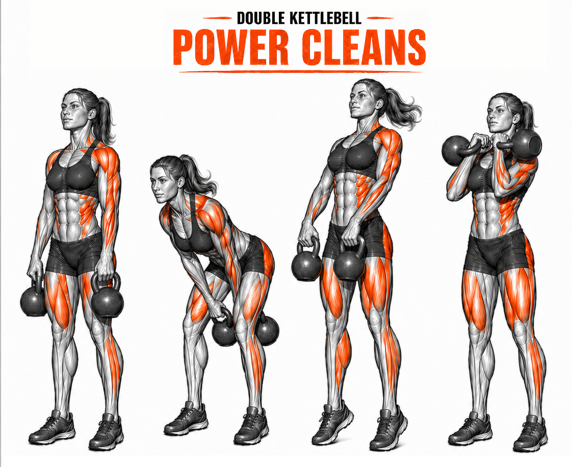 Kettlebell Double Power Cleans illustration