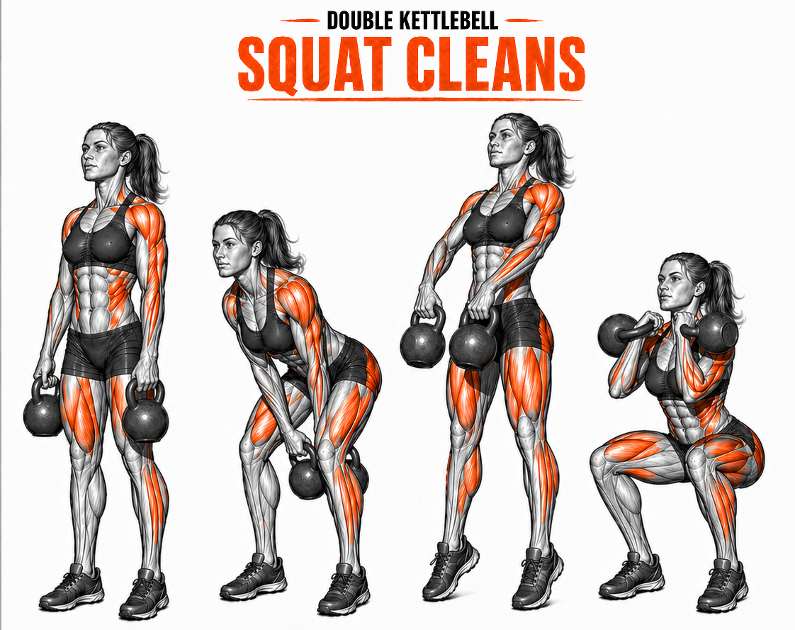 Kettlebell Double Squat Cleans illustration