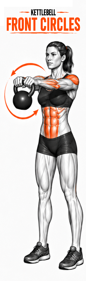 Illustrated guide to the Kettlebell Front Circles exercise
