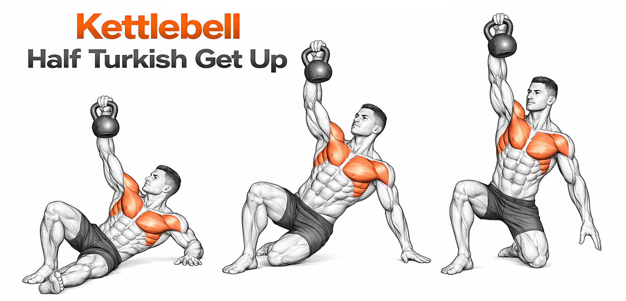Kettlebell Half Turkish Get Up illustration