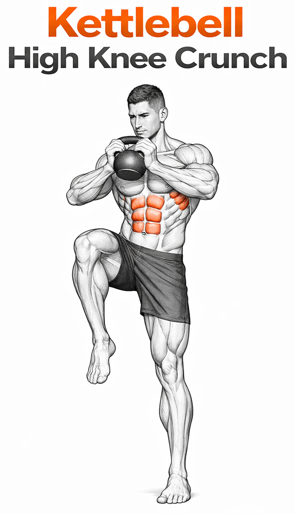Kettlebell High Knee Crunch illustration