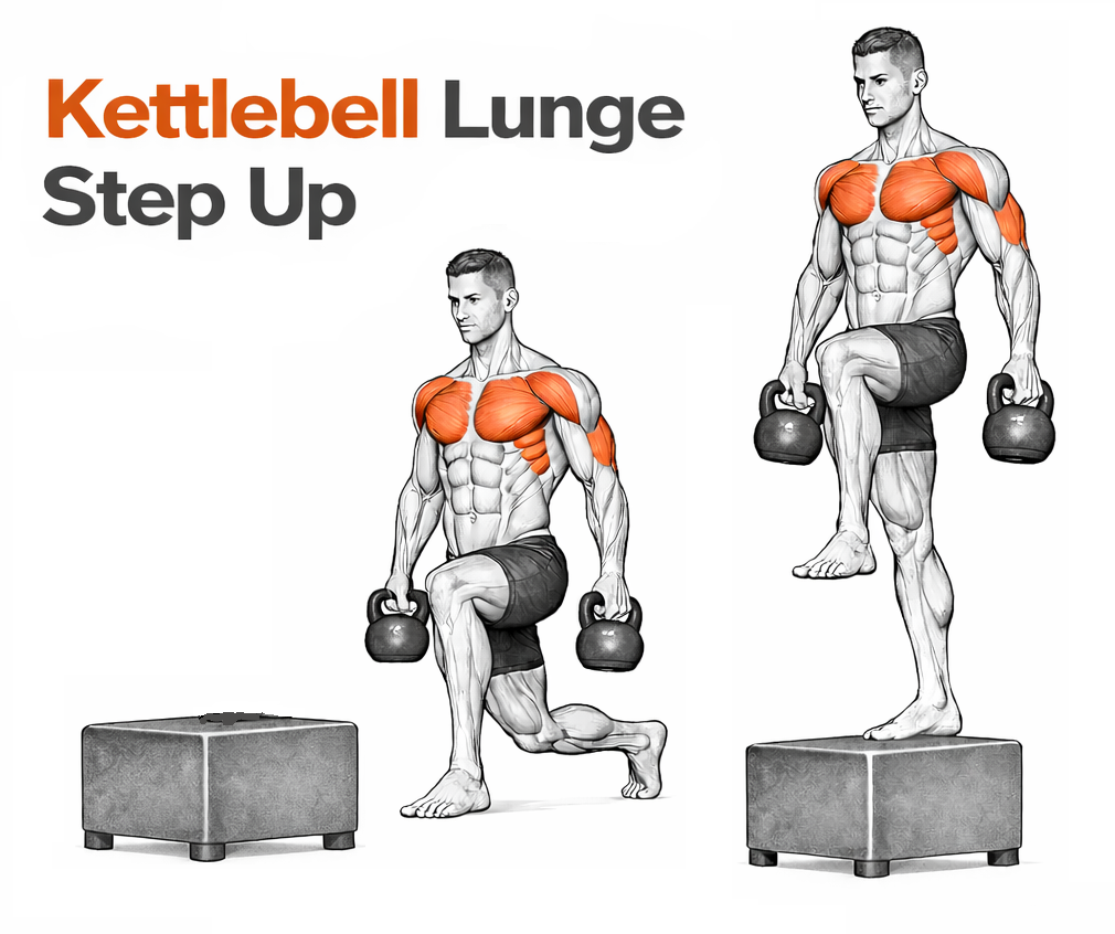 Kettlebell Lunge Step Up illustration