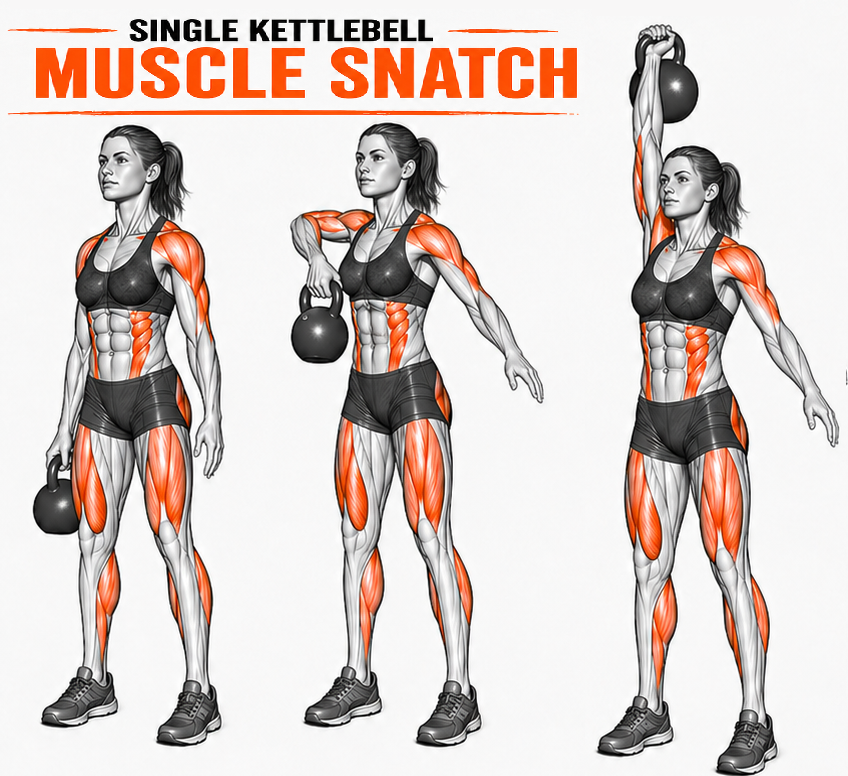 Kettlebell One Arm Muscle Snatch illustration